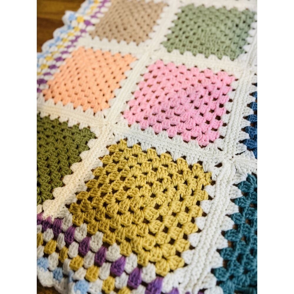 Vintage Handmade Patch Crochet Afghan Size 53 X 58 Multicolor Granny Cozy - Picture 6 of 12